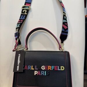 NWT Karl Lagerfeld Black/Multi Paris Simone Crossbody w/ branded dust bag
